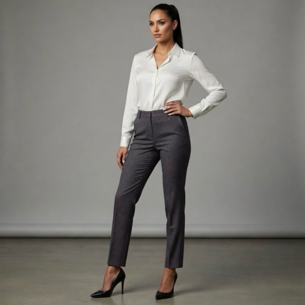NWOT Ann Taylor Factory Charcoal gray burgundy Check dress pants Sz 10 - Picture 5 of 16